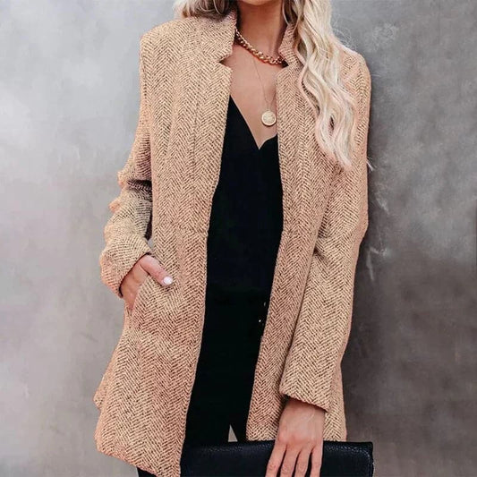 Women’s Blazer – Tailored Fit – Textured Wool Look – Open Front – Structured Silhouette