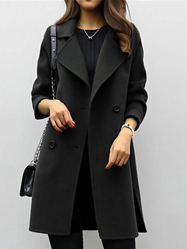 Women’s Double-Breasted Coat – Wool Blend – Structured Fit – Wide Lapels