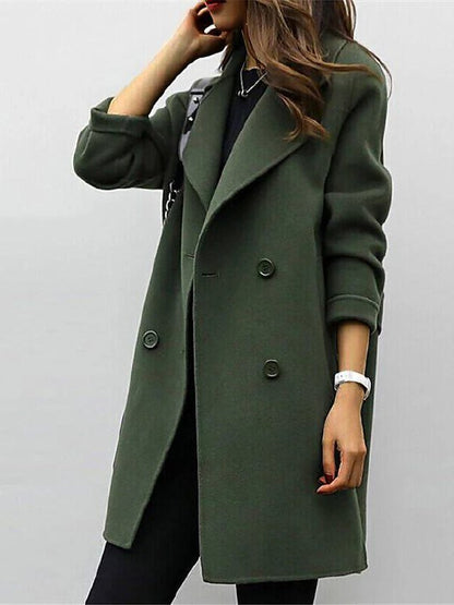 Women’s Double-Breasted Coat – Wool Blend – Structured Fit – Wide Lapels