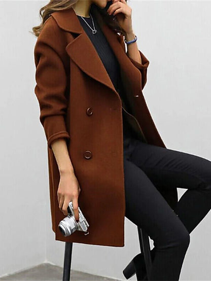 Women’s Double-Breasted Coat – Wool Blend – Structured Fit – Wide Lapels