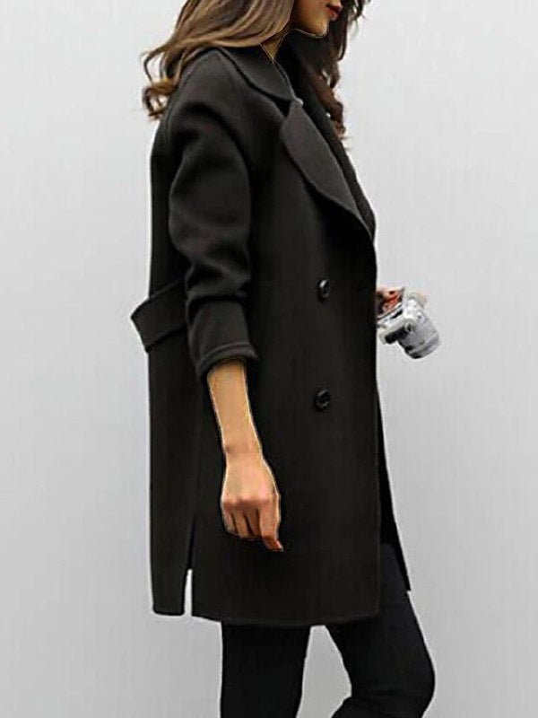 Women’s Double-Breasted Coat – Wool Blend – Structured Fit – Wide Lapels