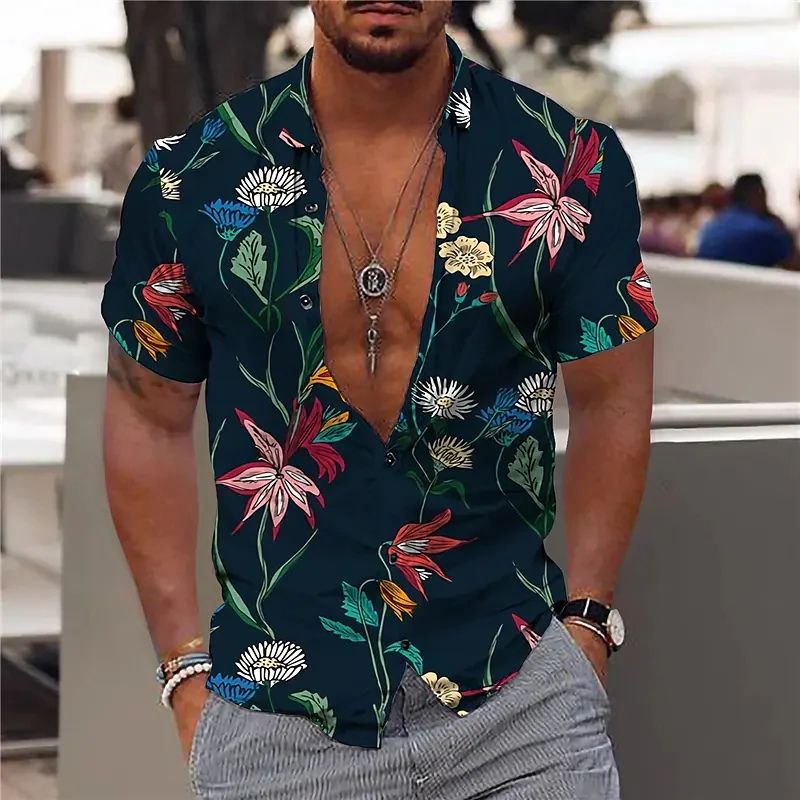 Men’s Polo Shirt – Slim Fit – Breathable Blend – Short Sleeve – Floral Print