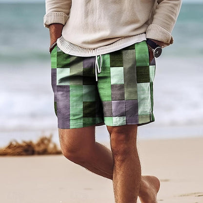 Men’s Swim Shorts – Quick Dry – Regular Fit – Mid-Thigh – Adjustable Waist – Patchwork
