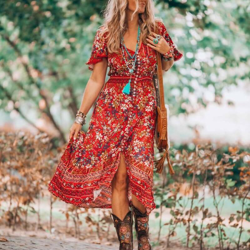 Bohemian dress in cotton for women