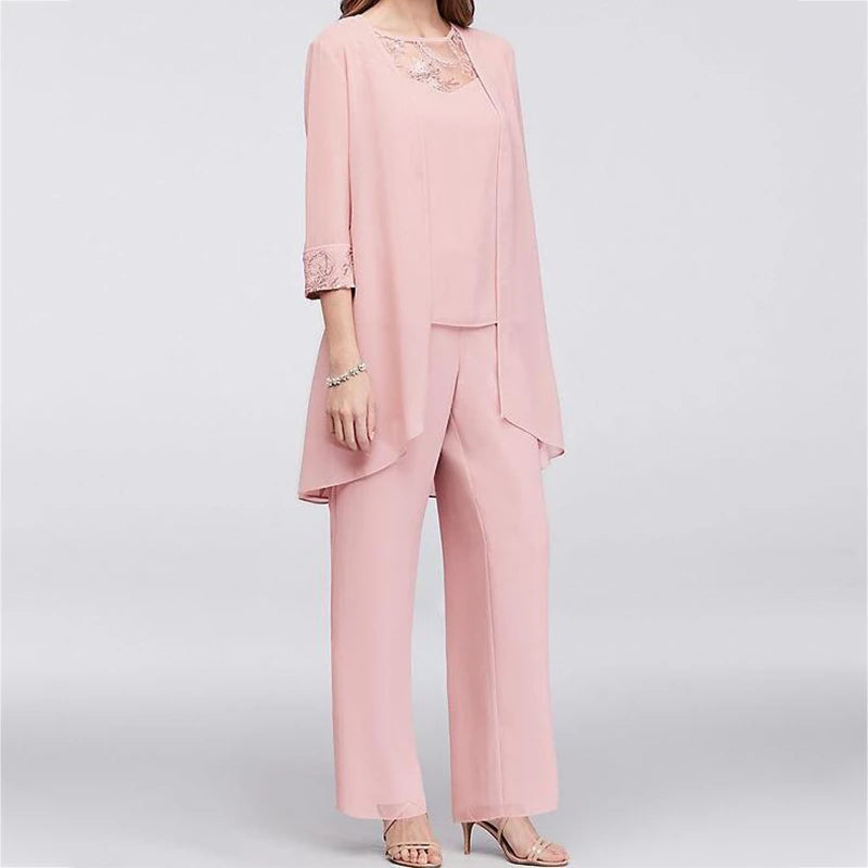 Women's Two-Piece Pant Suit - Wide-Leg Pants & Long Open-Front Jacket - Elegant Fit