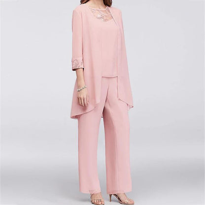 Women's Two-Piece Pant Suit - Wide-Leg Pants & Long Open-Front Jacket - Elegant Fit