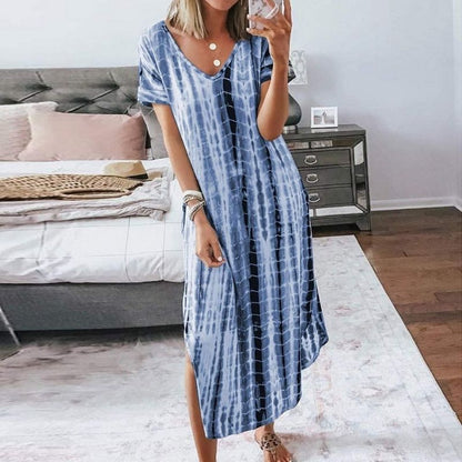 Women's Maxi Dress - V-Neck - Short Sleeve - Relaxed Fit - Casual Breathable Wear