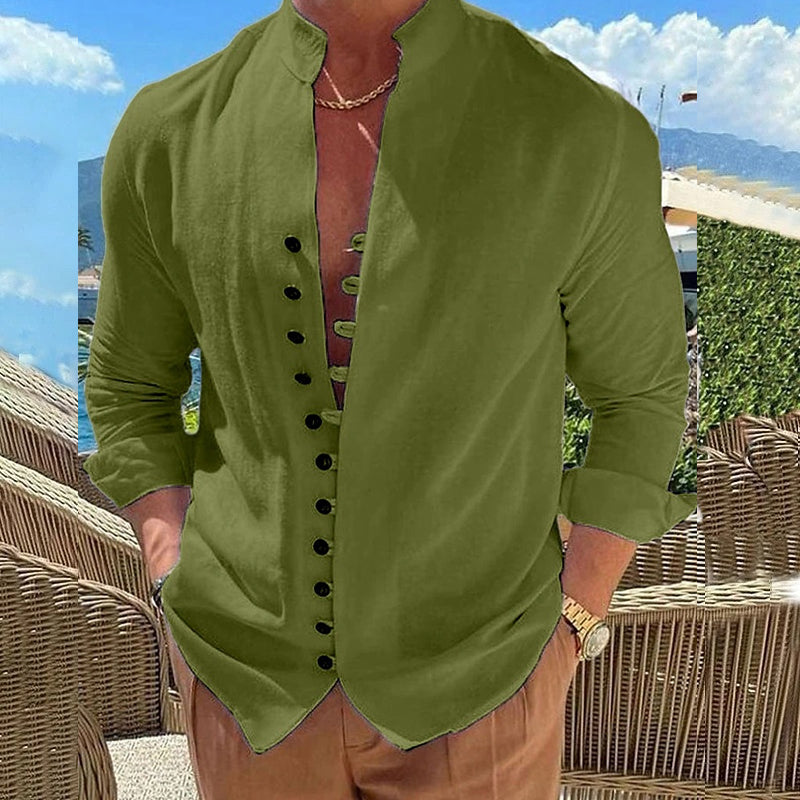 Stylish cotton shirt with loop button placket for men