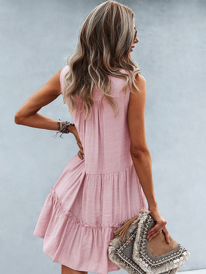 Women's Tiered Dress - Sleeveless V-Neck - Flowing Lightweight Casual Wear
