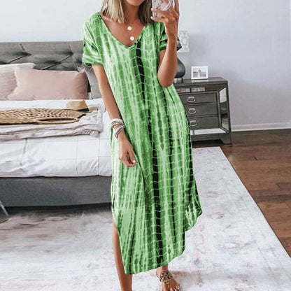 Women's Maxi Dress - V-Neck - Short Sleeve - Relaxed Fit - Casual Breathable Wear