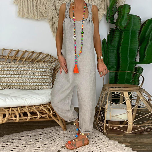 Women's Jumpsuit - Relaxed Fit - Lightweight & Breathable - Open Back Twisted Straps