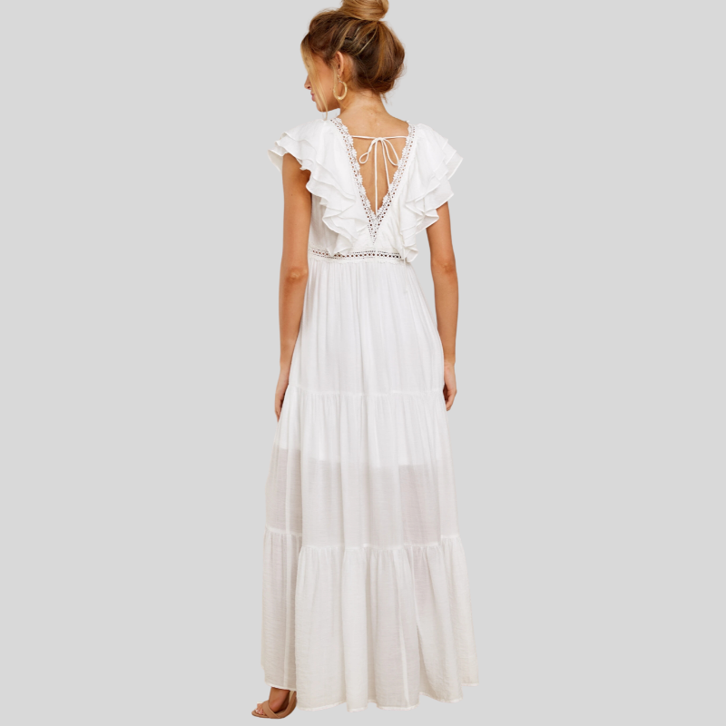 Elegant long maxi dress with V-neckline for women