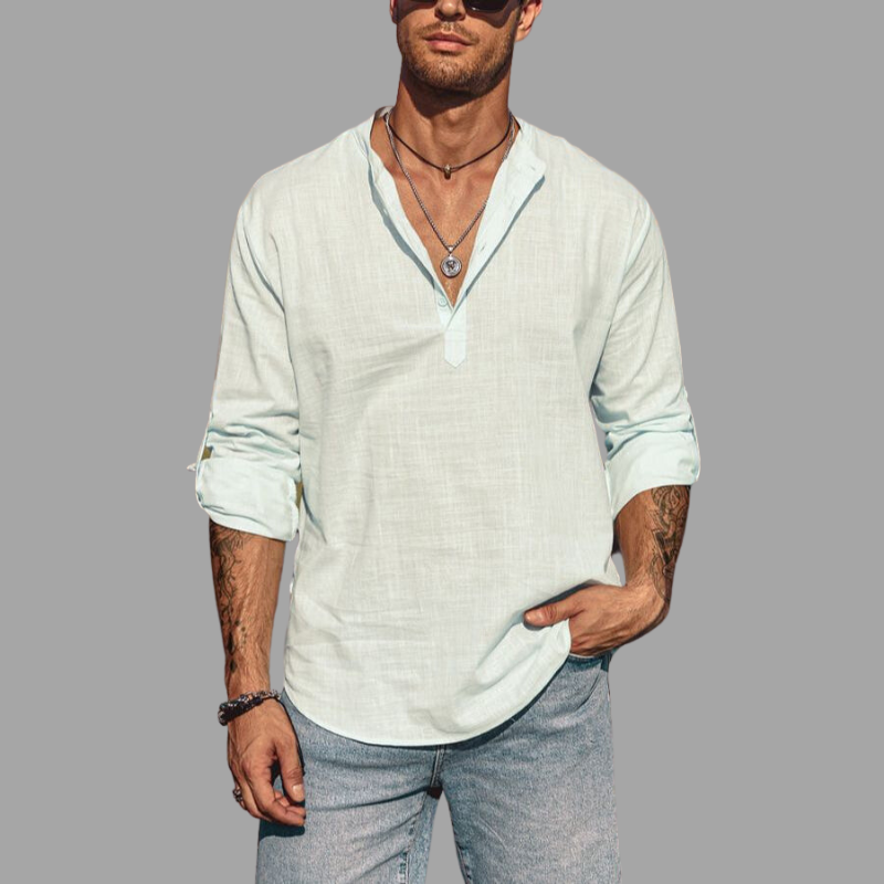 Lionel Soft Linen Shirt with Band Collar