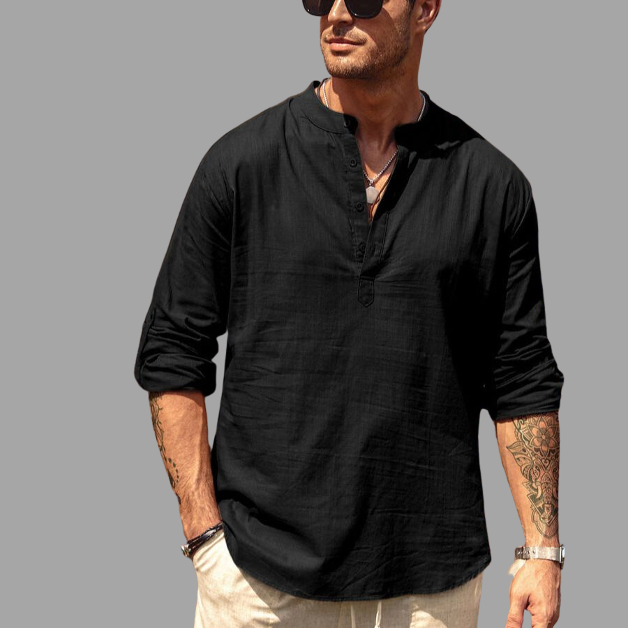 Lionel Soft Linen Shirt with Band Collar