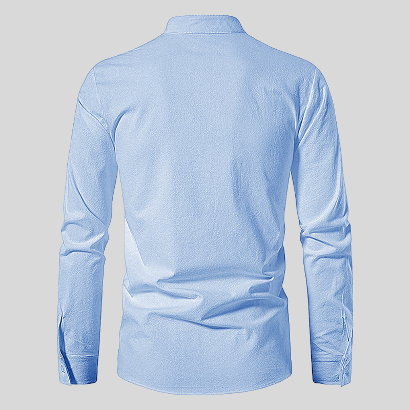 Modern cotton shirt with band collar and drawstring for women