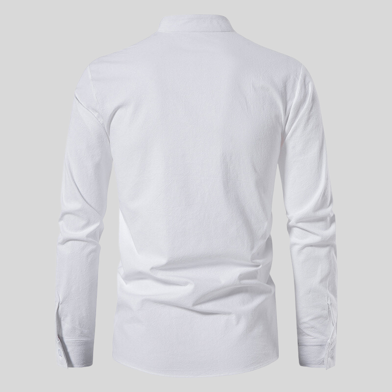 Modern cotton shirt with band collar and drawstring for women