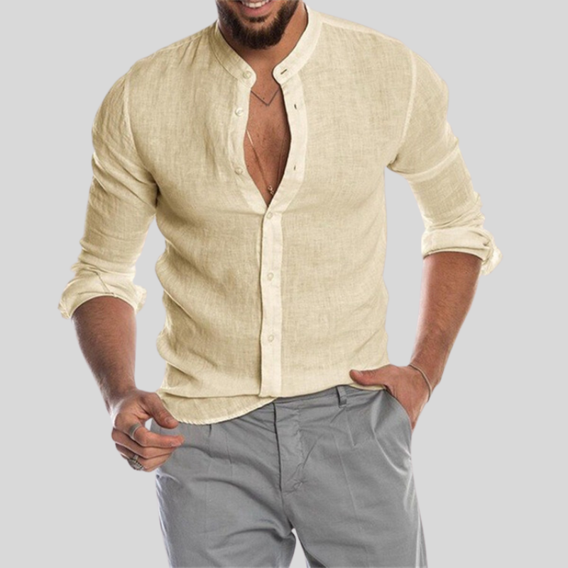 Nico Soft Linen Band Collar Shirt