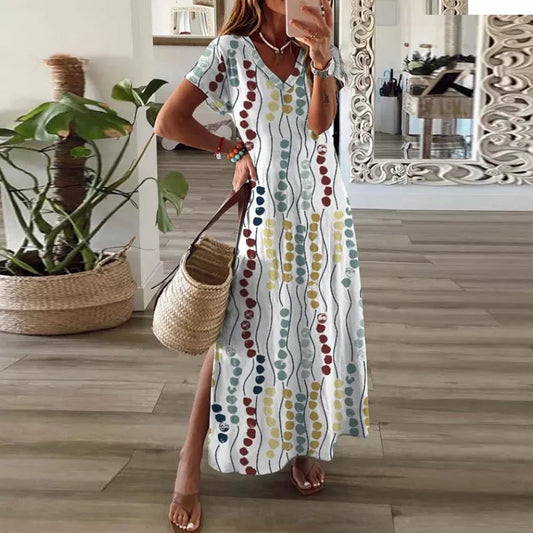 Elodie Colorful V-Neck Maxi Dress