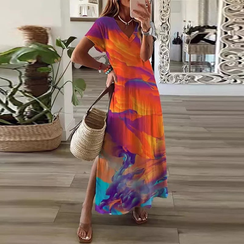 Elodie Colorful V-Neck Maxi Dress