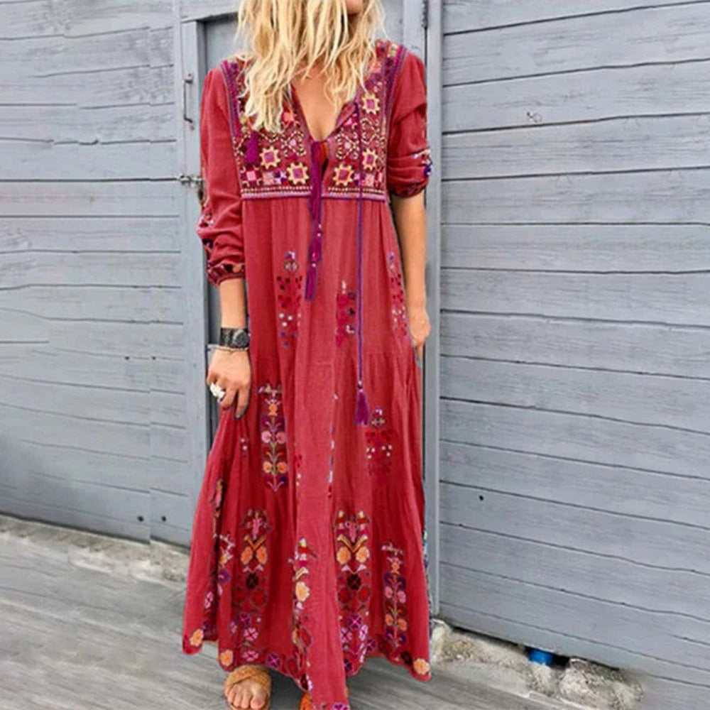 Elegant long dress in boho style for women