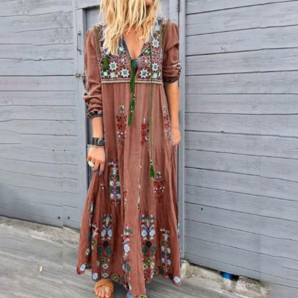 Elegant long dress in boho style for women