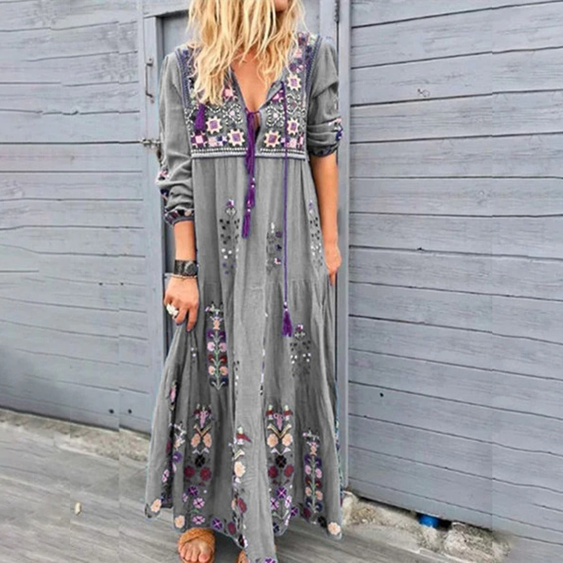 Elegant long dress in boho style for women