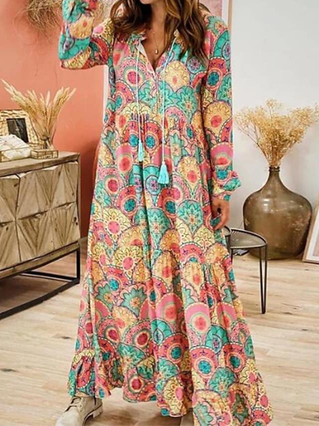 Multicoloured cotton loose-fit dress for women